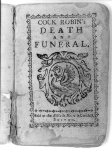 Title page for Cock Robin's Death and Funeral, published in Boston, 1780 LCCN2006685852