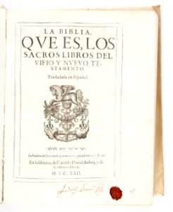 Titelblad till bibel på spanska från 1622 - Skoklosters slott - 93236