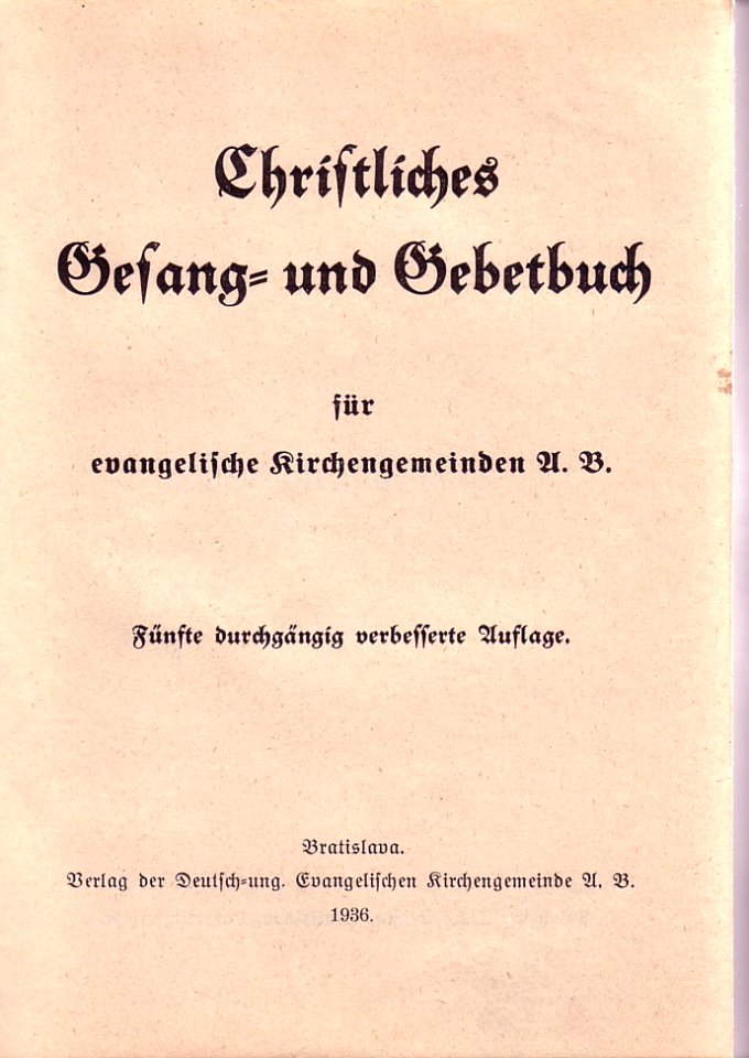Titelseite des Gesangbuch der Deutschen Evangelischen Kirchengemeinde in Preßburg