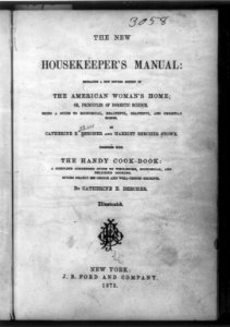 Title page for The New Housekeeper's Manual, 1873, by Catherine E. Beecher and Harriet Beecher Stowe LCCN2006682528