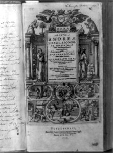 Title page of Alchymia, with figures of Galen and Aristotle, and scenes depicting alchemy LCCN92517555