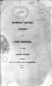 Title page of Robert Smith, Address to the people of the United States (Baltimore, 1811) LCCN2003654672
