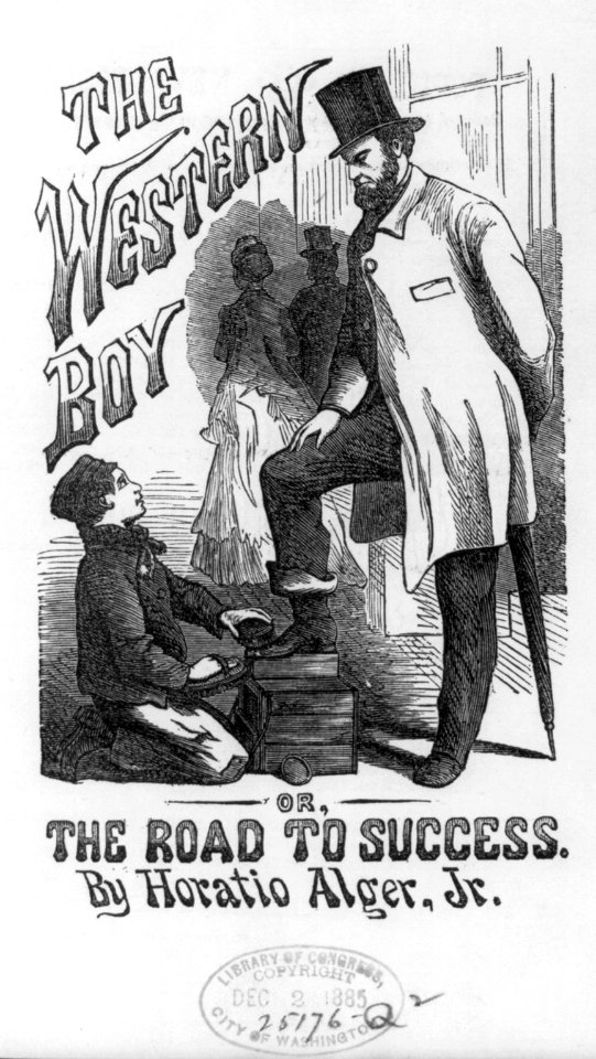 Title page of The Western Boy, or, The Road to Success, by Horatio Alger, Jr.; illus. of boy shining man's shoes LCCN2007675537