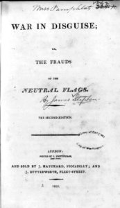 Title page of James Stephen, War in Disguise (London, 1805) LCCN2003654674