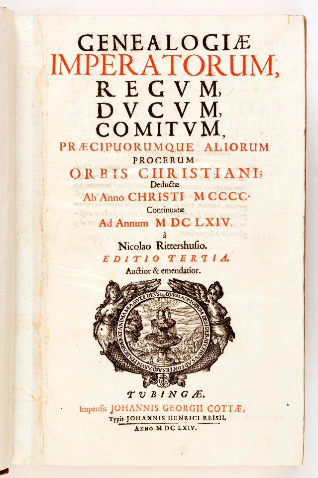 Titelblad, 1664. Genealogiæ imperatorum, regum, ducum, comitum... - Skoklosters slott - 93403