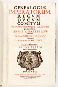 Titelblad, 1664. Genealogiæ imperatorum, regum, ducum, comitum... - Skoklosters slott - 93403