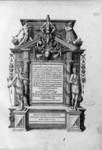 Title page of A briefe and true report of the new found land of Virginia, with five Indians posed in architectural border LCCN2005679825