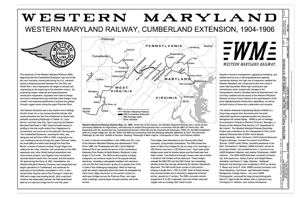 Title Page - Western Maryland Railway, Cumberland Extension, Pearre to North Branch, from WM milepost 125 to 160, Pearre, Washington County, MD