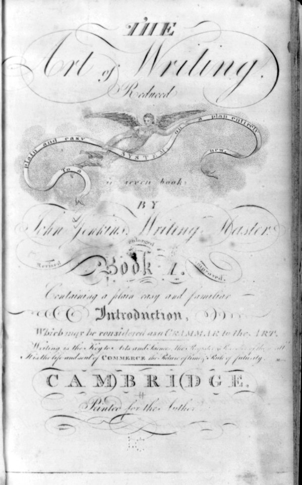 Title page, with calligrahic ornamentation, of John Jenkins, The art of writing, Cambridge, printed for the Author LCCN2005692106