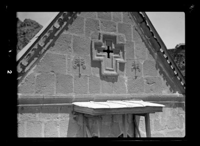 To Sinai by car. St. Katherine's (i.e., St. Catherine's) Monastery in Sinai. Carving of palms on chapel walls LOC matpc.15570