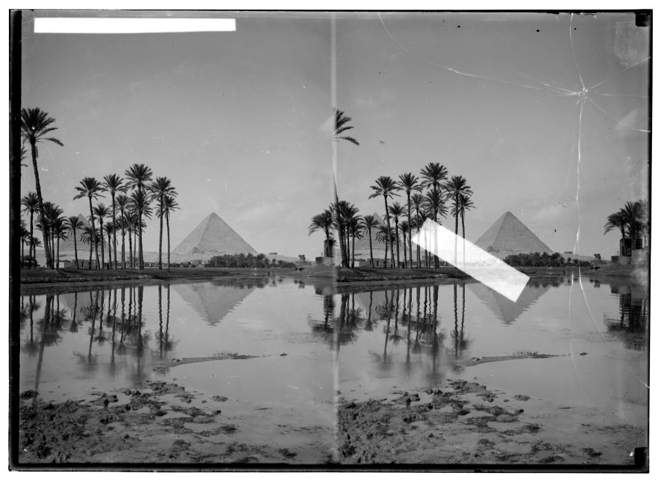 To Sinai via the desert. Pyramids with palm grove. LOC matpc.01937