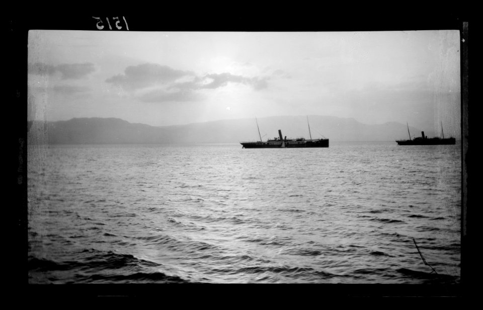 To Sinai via the desert. Steamers at entrance to Suez Canal LOC matpc.22031