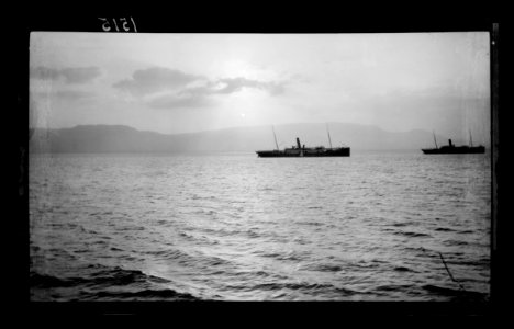 To Sinai via the desert. Steamers at entrance to Suez Canal LOC matpc.22031