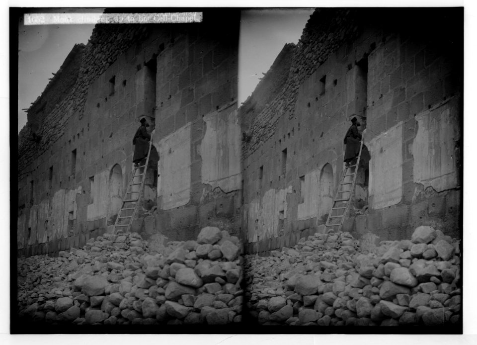 To Sinai via the Red Sea, Tor, and Wady Hebran. Monk climbing up to his cell-chapel (Monastery of St. Catherine). LOC matpc.02055