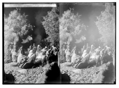 To Sinai via the Red Sea, Tor, and Wady Hebran. Typical scene around the campfire at night. LOC matpc.02111