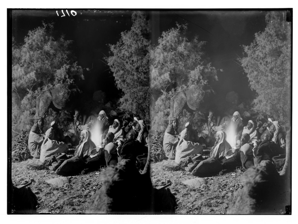 To Sinai via the Red Sea, Tor, and Wady Hebran. Typical scene around the campfire at night. LOC matpc.02112