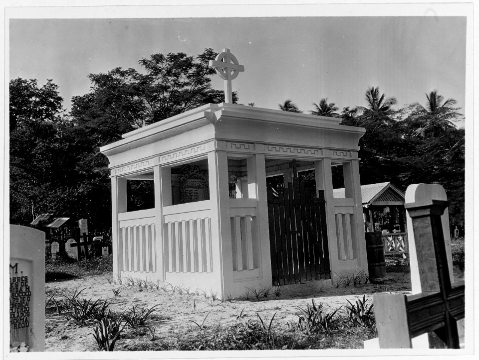Tomb at graveyard in Agana, Guam, circa 1930