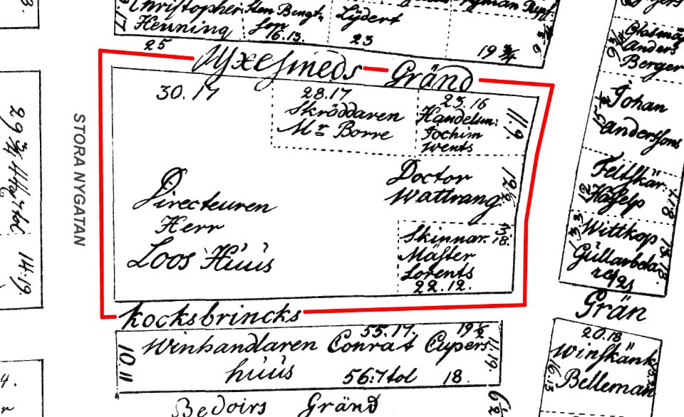 Tomtkarta nordvästra Gamla stan 1693 kvarteret Ulysses