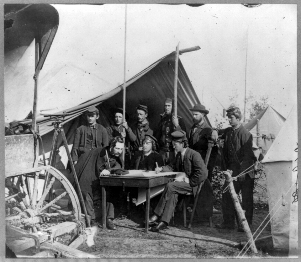Topographical engineers at Headquarters, Army of Potomac, in front of Yorktown, Va LCCN2002697951