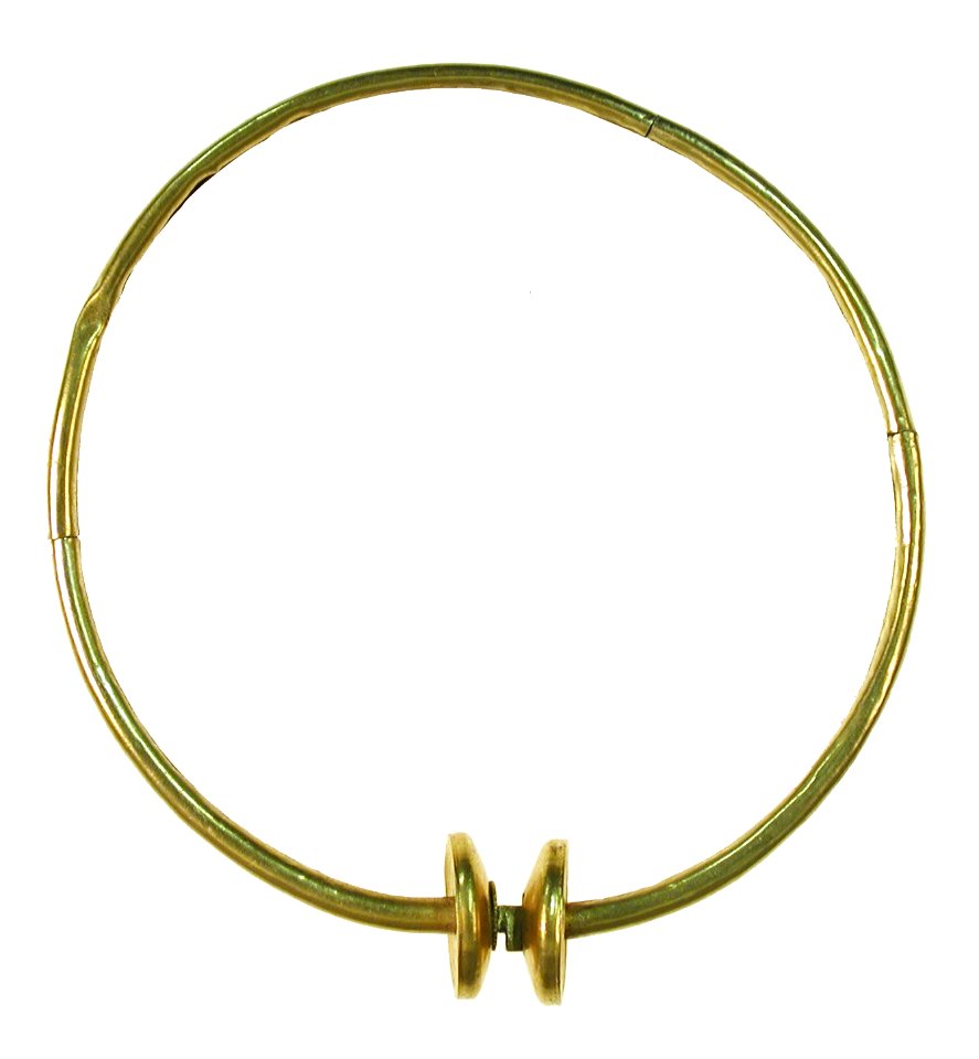 Torques in goud, 150 tot 100 VC, vindplaats- Beringen, Hazendonkstraat, 1995, collectie Gallo-Romeins Museum Tongeren, GRM 1834