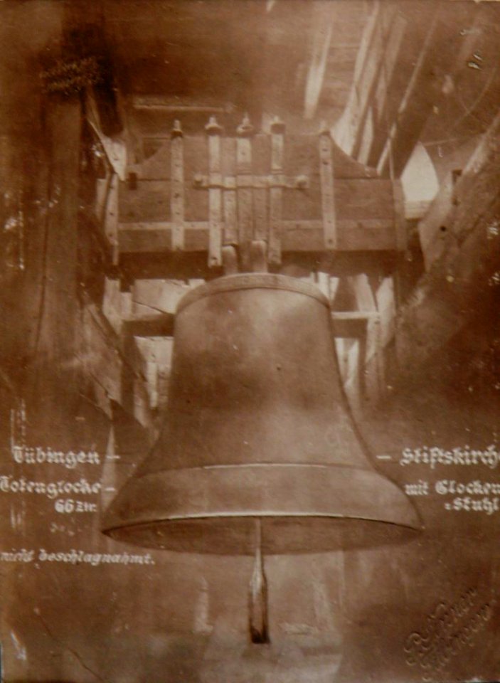 Totenglocke im Turm der Stiftskirche von Tübingen, Foto und Postkarte von Paul Sinner, Erster Weltkrieg