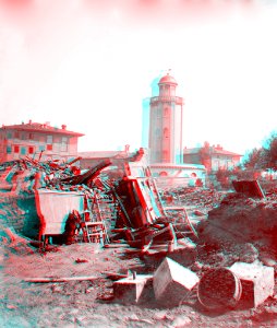 Toulouse , inondations de 1875, Lavoir échoué derrière La Grave tannin (en version anaglyphe) - Fonds Trutat - MHNT.PHa.1018.18.135