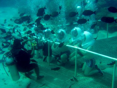 Tourists posing at a Guam reef attraction (reef317440452)