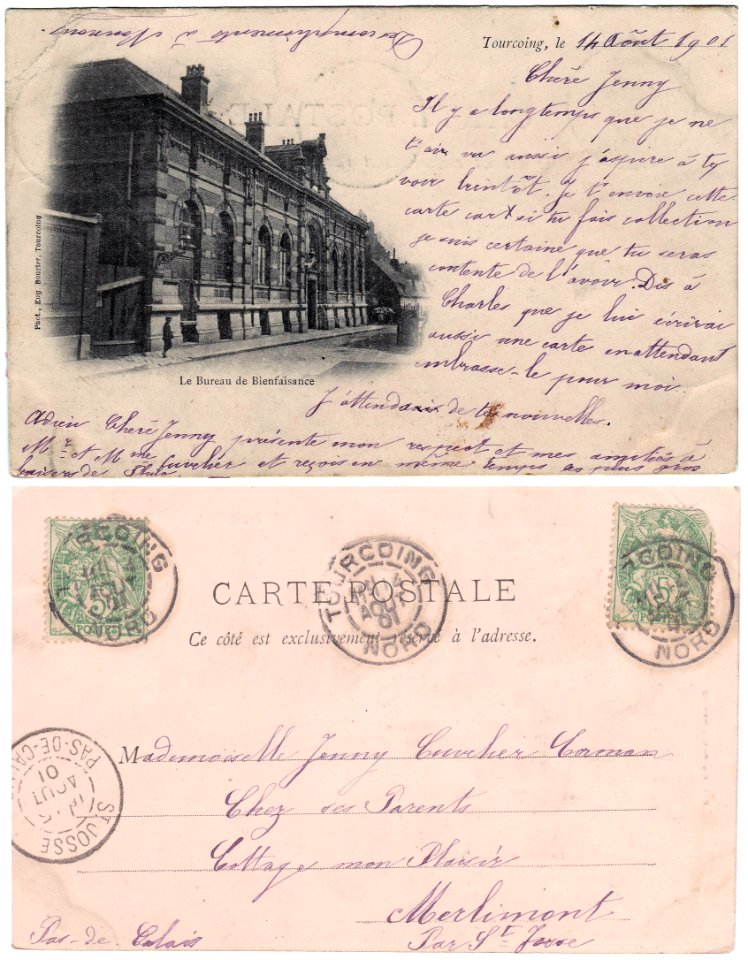TOURCOING Bureau de Bienfaisance -côtés recto & verso-