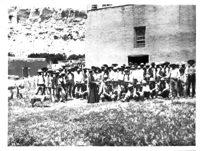 Town meeting in the pueblo of Cibolleta, New Mexico, ca.1898 (CHS-3914)