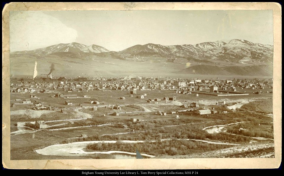 Town view with mountains