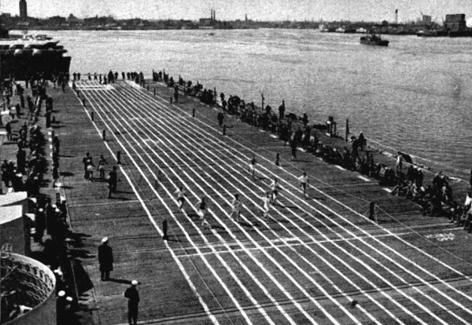 Track meet in Boston MA aboard USS Randolph (CV-15) in 1947