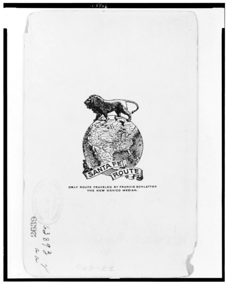 Trademark of the Santa Fé showing map of America on globe and train routes with a lion on top of globe LCCN92519487