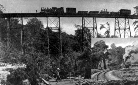 Train on Uganda Railway bridge c1910 photo