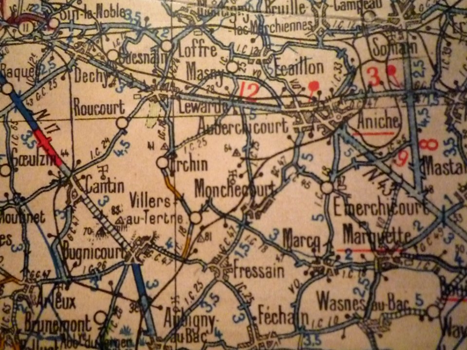 Tracé de l'ancienne ligne Aubigny-au-Bac - Somain