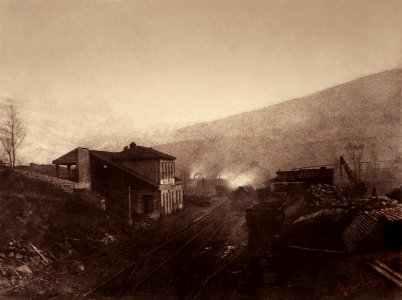 Train station with train and coal depot by Gustave Le Gray1 photo