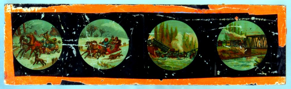Train and sled accident magic lantern images