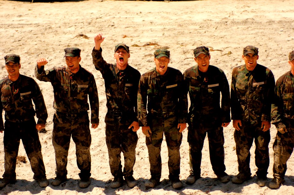 Trainees face the waves