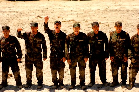 Trainees face the waves