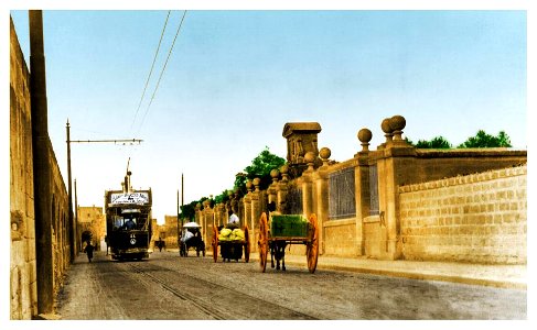 Tram on its way from Birchircara to Valletta (colorized) photo
