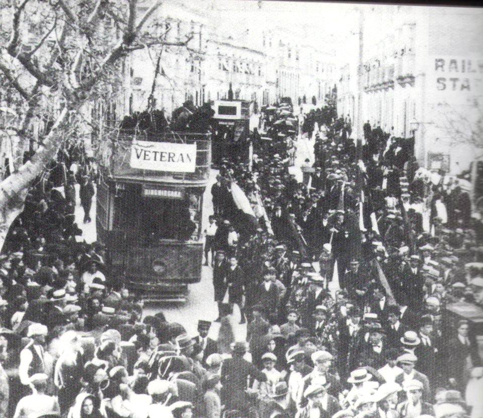 Trams in Hamrun 1921 - near Pjazza San Pawl (Fra Diegu) - Funeral of Mro Miruzzi of the St Joseph's Band Club