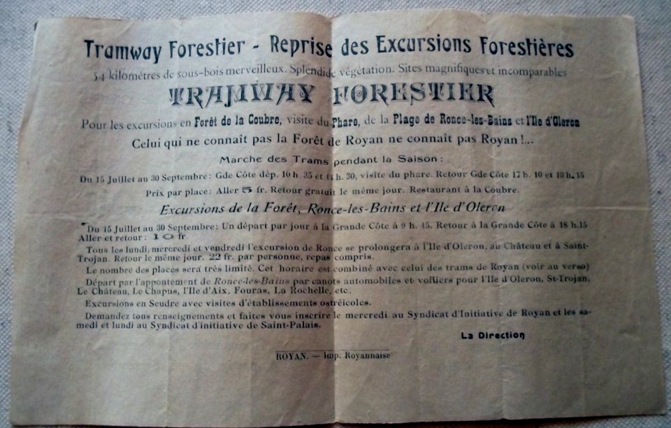 Tramway Forestier - Reprise des Excursions Forestierers - Celui qui ne connait pas la Foet de Royan ne connait pars Royan
