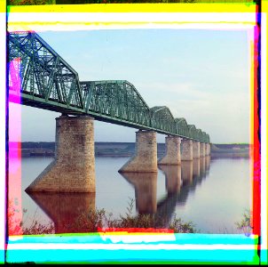 Trans-Siberian Railway metal truss bridge on stone piers, over the Kama River near Perm, Ural Mountains Region LOC 9628195675