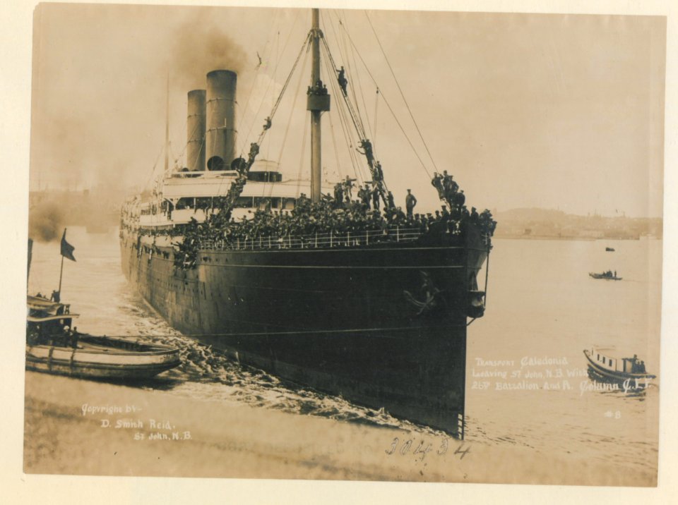 Transport Caledonia leaving St John, New Brunswick, with 26th Battalion and Ammunition Column CEF No 8 (HS85-10-30434) original