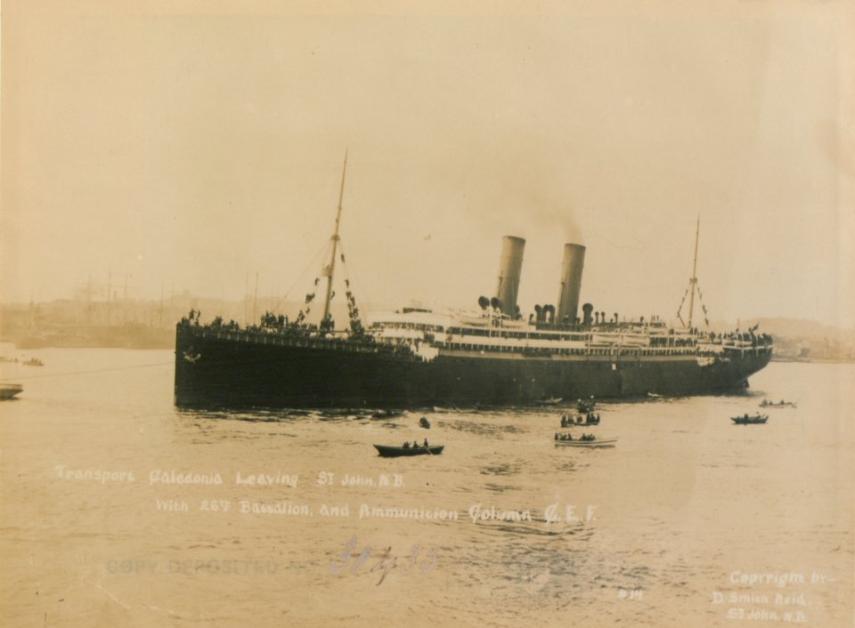 Transport Caledonia leaving St John, New Brunswick, with 26th Battalion and Ammunition Column CEF No 14 (HS85-10-30435)