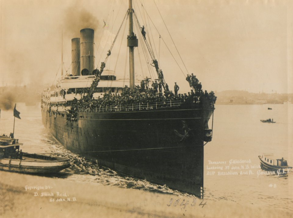 Transport Caledonia leaving St John, New Brunswick, with 26th Battalion and Ammunition Column CEF No 8 (HS85-10-30434)