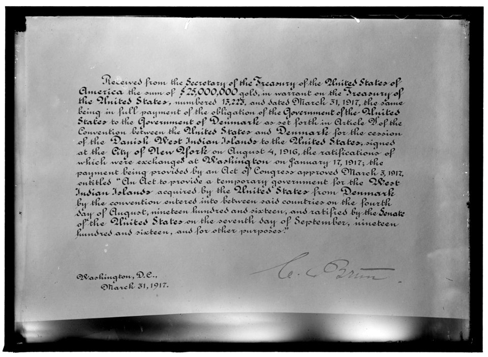 TREASURY, U.S. TREASURY RECEIPT FOR $25,000,000 PAYMENT TO DENMARK LOC hec.05557