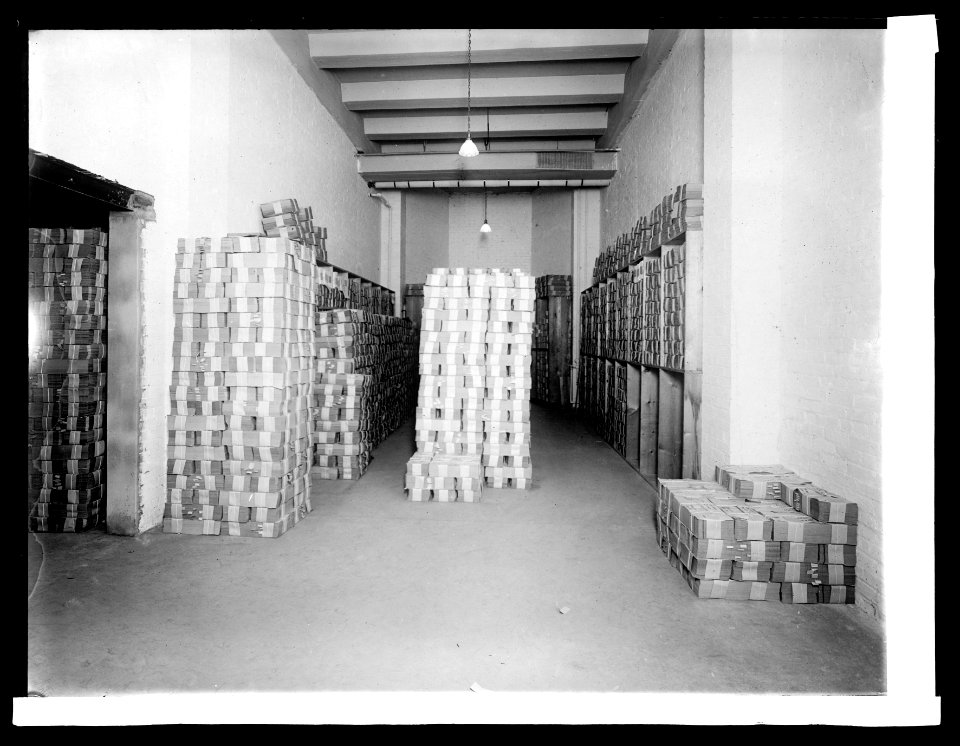 Treasury Dept. , Internal Revenue stamp vault- about 2,500,000 sheets of stamps in this vault when photographed, (1914) LCCN2016852688
