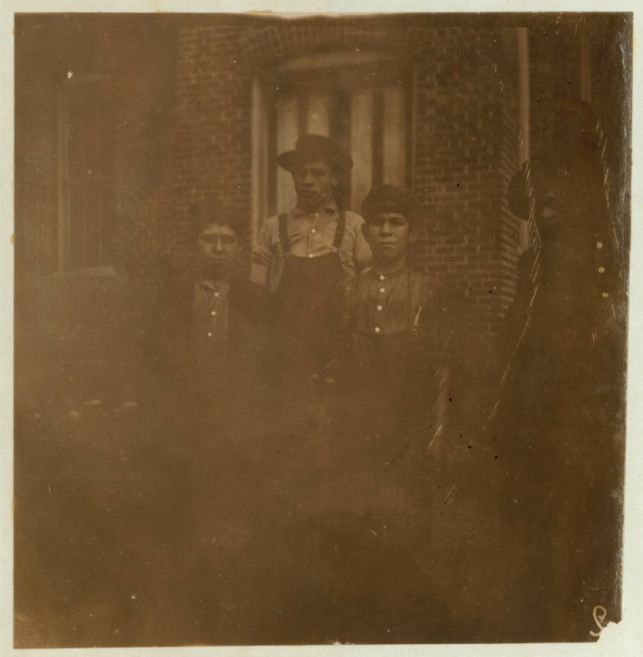 Trenton Mill, Gastonia, N.C. Smallest boy, Tom Jenkins. Said 13 years old. Been in mill 3 years. Brother Walter Jenkins. Said 15 years old. Been in mill four years. LOC nclc.01405