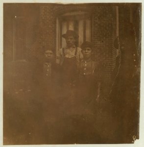 Trenton Mill, Gastonia, N.C. Smallest boy, Tom Jenkins. Said 13 years old. Been in mill 3 years. Brother Walter Jenkins. Said 15 years old. Been in mill four years. LOC nclc.01405
