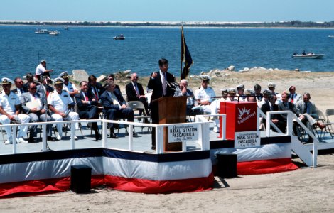 Trent Lott speaks at the ground-breaking ceremony marking the beginning of construction of the Naval Station, Pascagoula, Mississippi